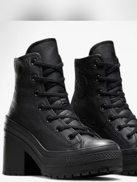Converse Shoes - Converse Chuck 70 De Luxe Heel Leather High Boots Black Shoes Platform